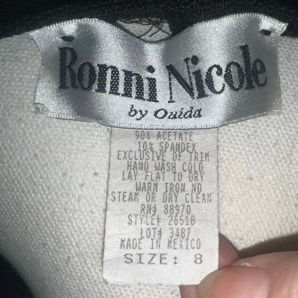Vintage 90s Romi Nicole Black Sleeveless Beaded Hem Mini Dress Size 8 - Picture 5 of 7